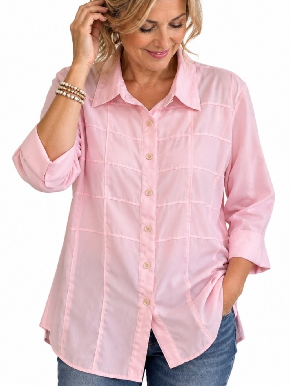 Kathy Che Pink Semi Sheer Button Front Blouse 14/16W